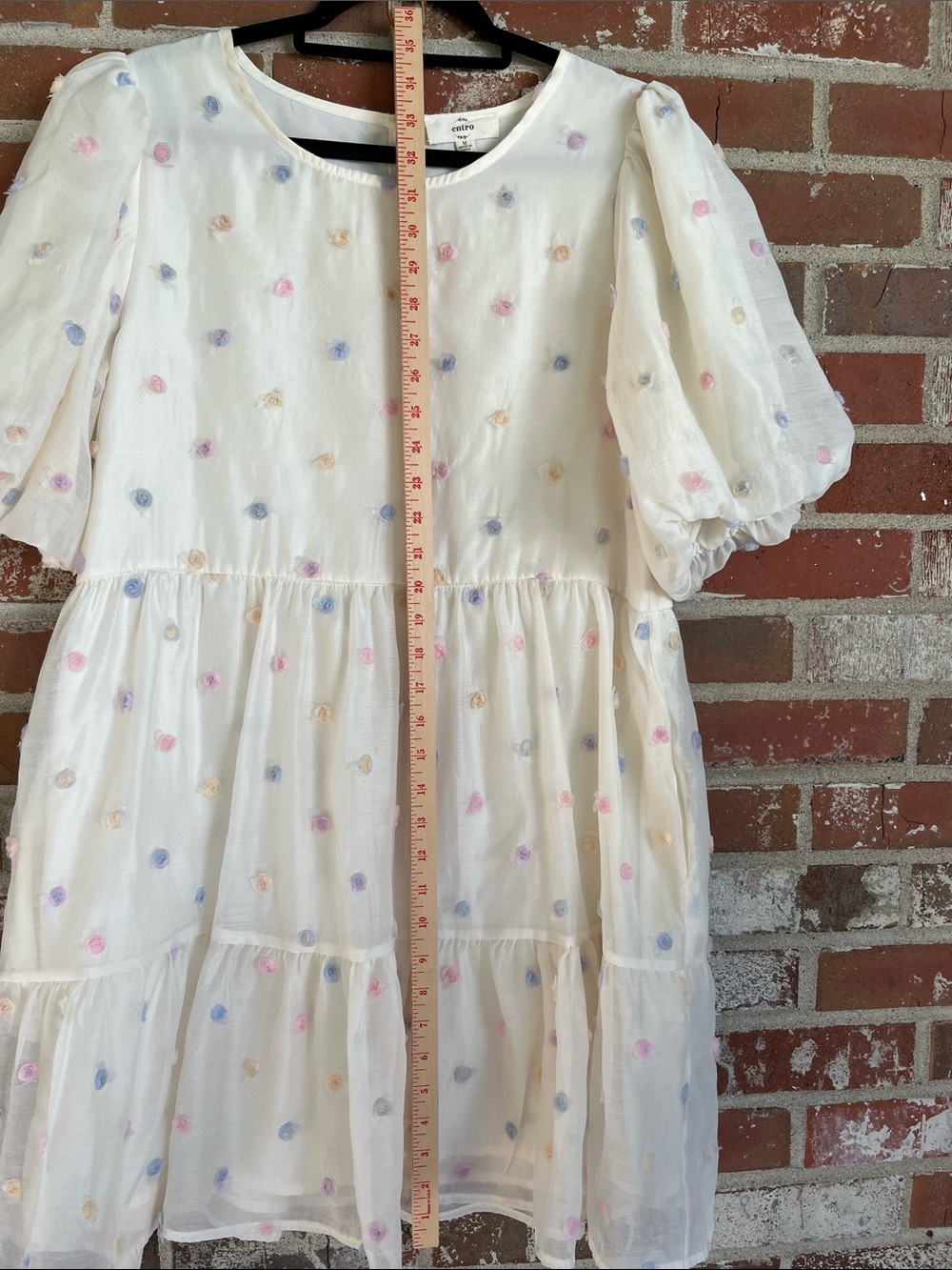 entro Cream Tiered Mini Dress with Pastel Polka Dots - Picture 7 of 12